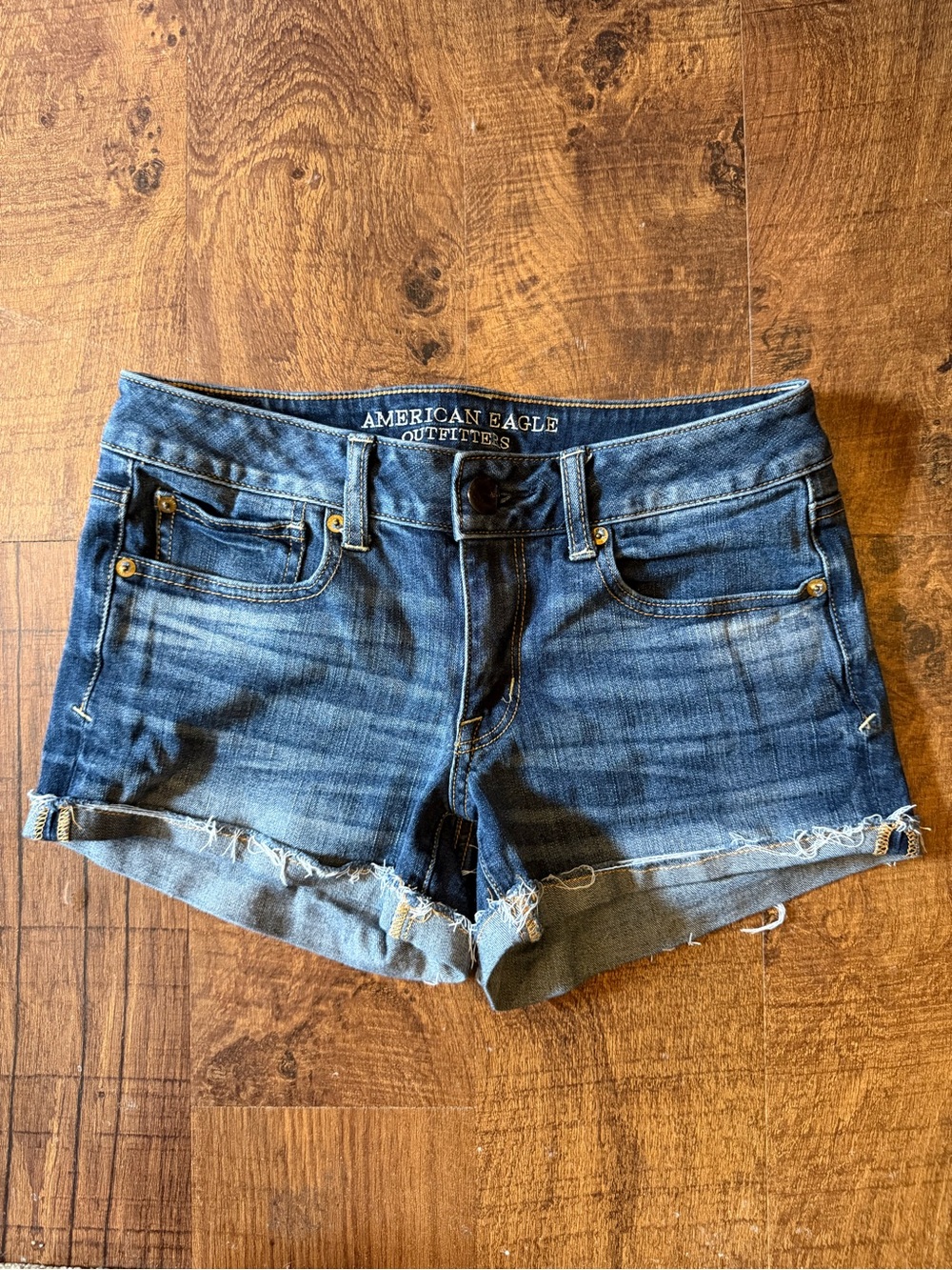 American Eagle Outfitters Dark Blue Distressed Denim Cutoff Shorts